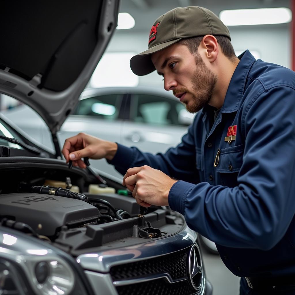 Certified technician working on a car at Don Allen Auto Service Inc.