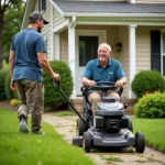 Elderly man receiving free lawn care