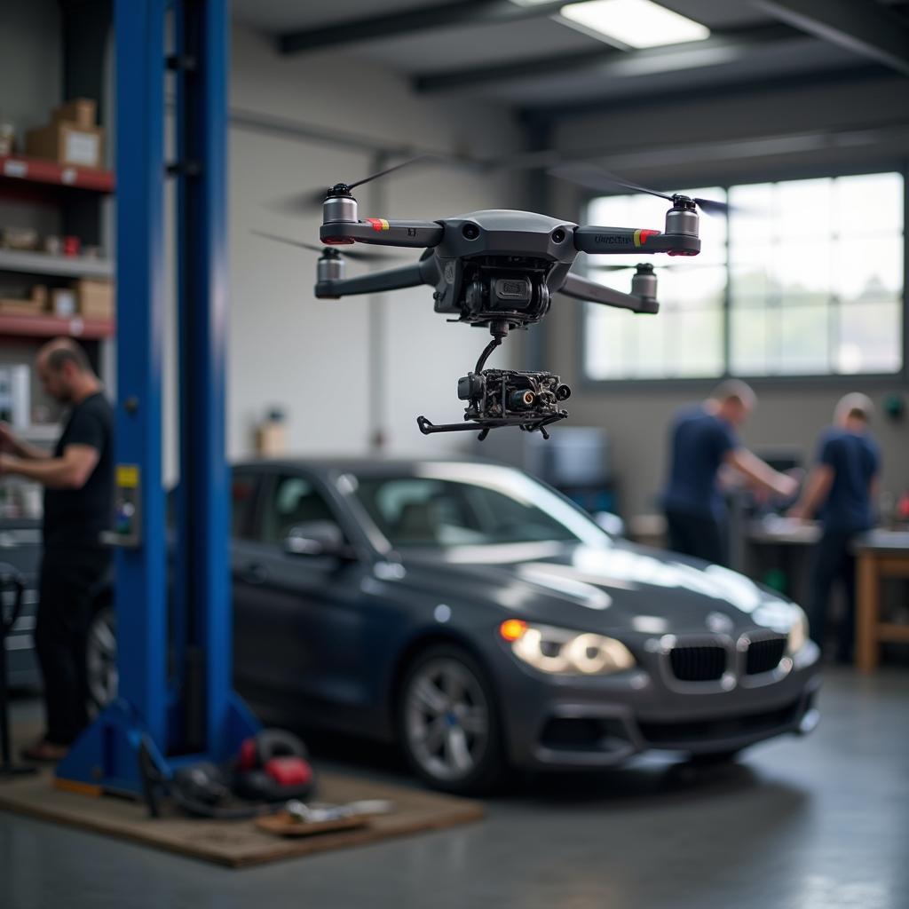 Drone Delivering Car Part to Mechanic