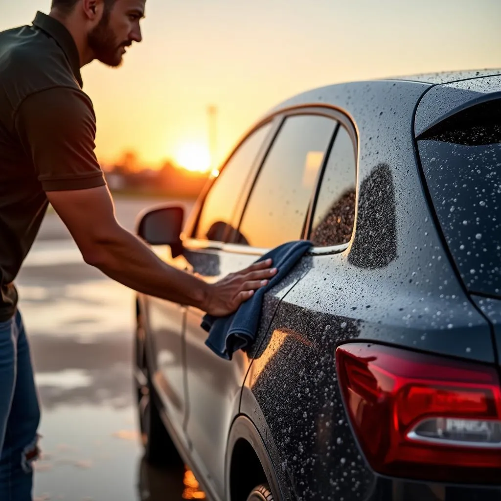 Drying a Car After Washing at a Self-Service Car Wash