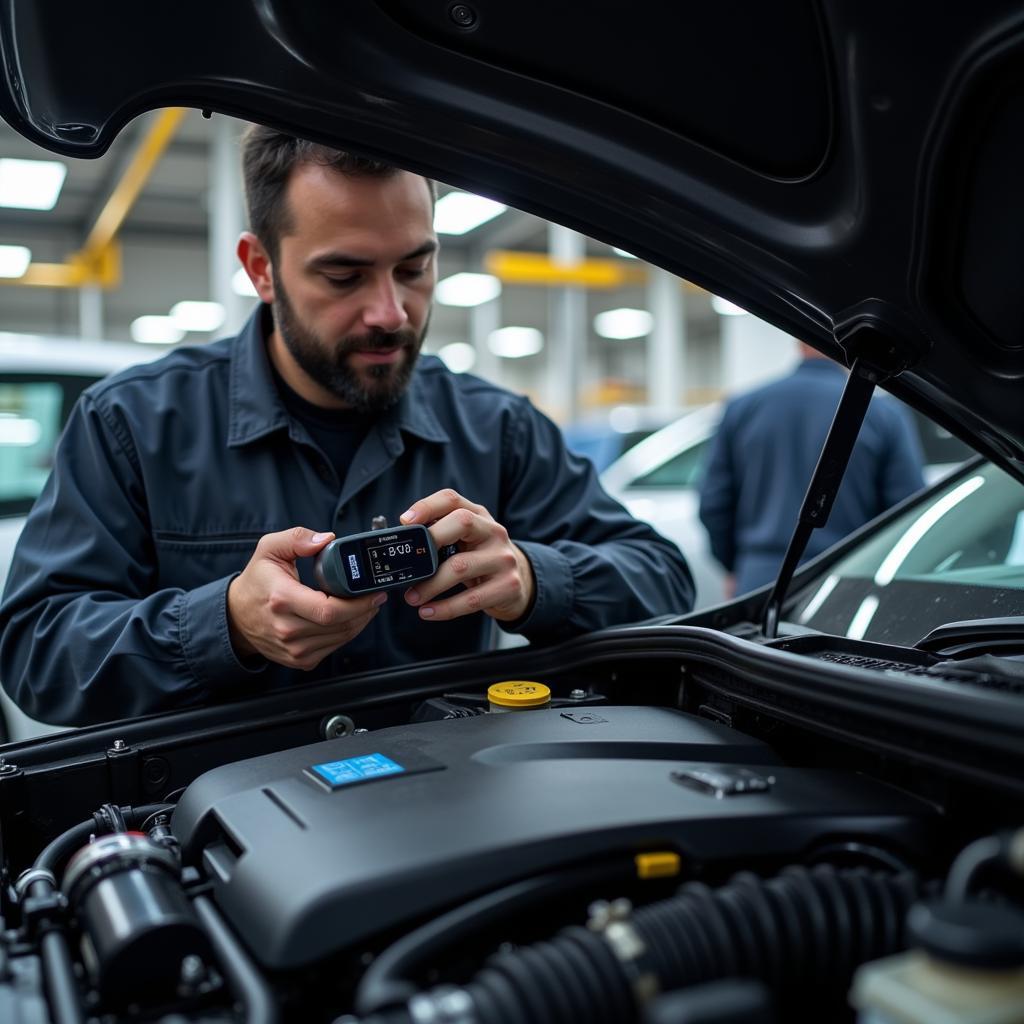 Mechanic inspecting a car engine in Dubai