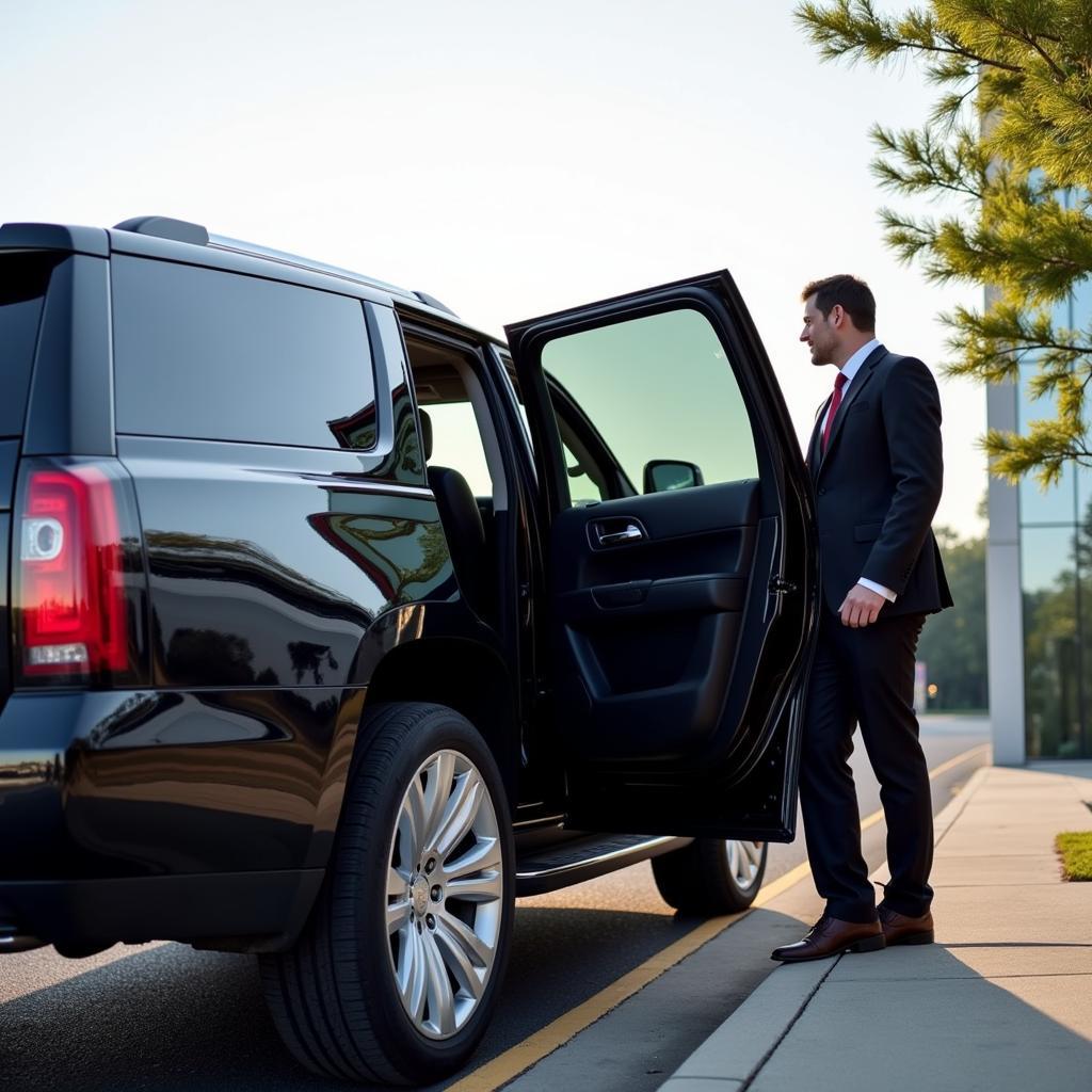 Black car service arriving at Dulles Airport terminal