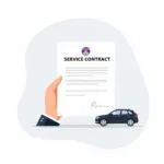 Illustration of an Easy Care vehicle service contract with a car and contract