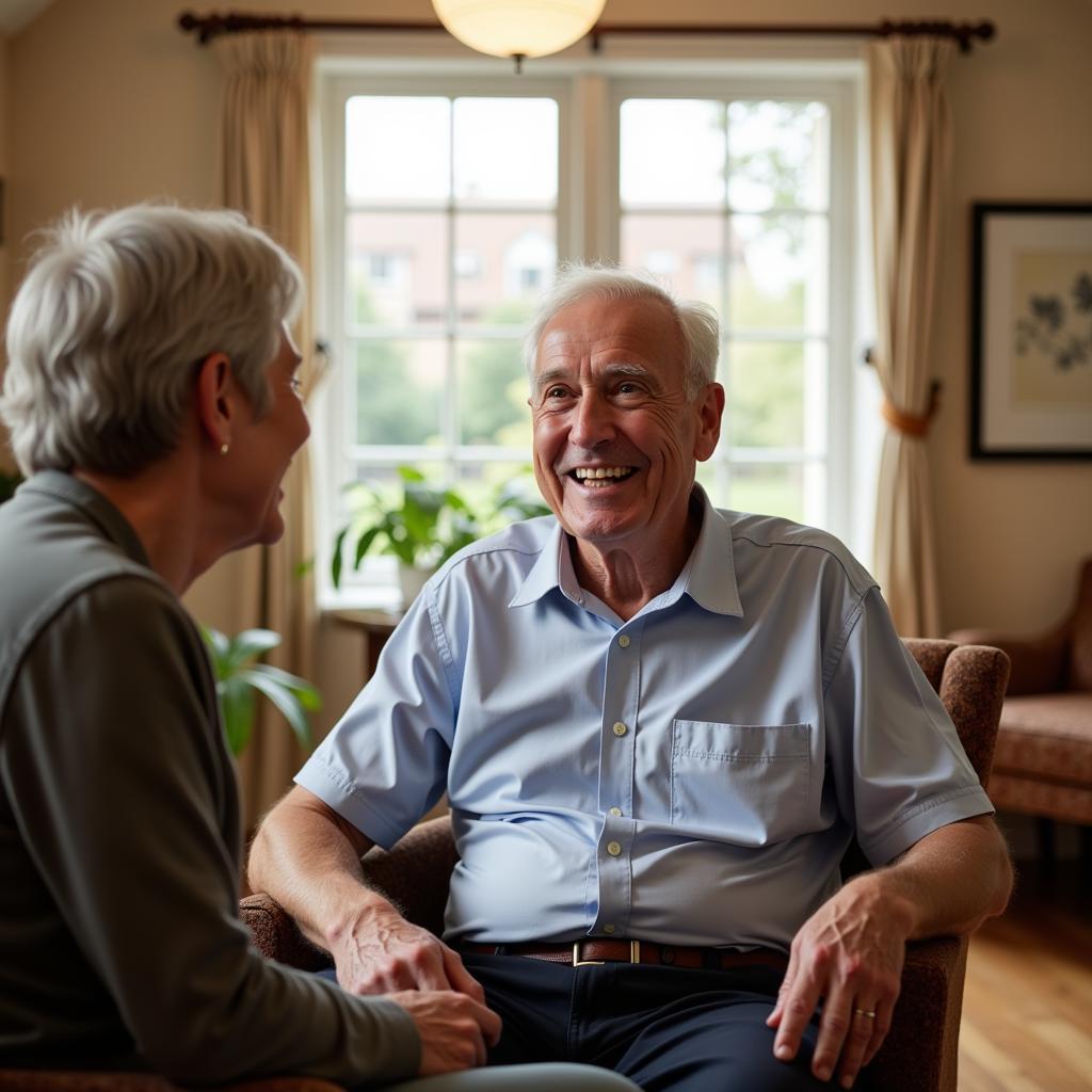 Elderly man smiling in care home