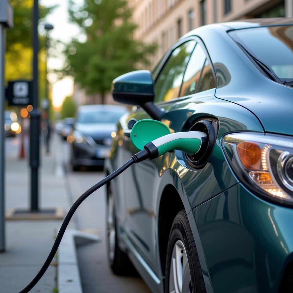 Electric Car Charging at a Station