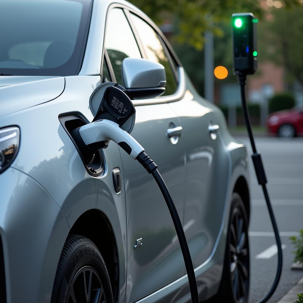 Electric Car Charging at Station