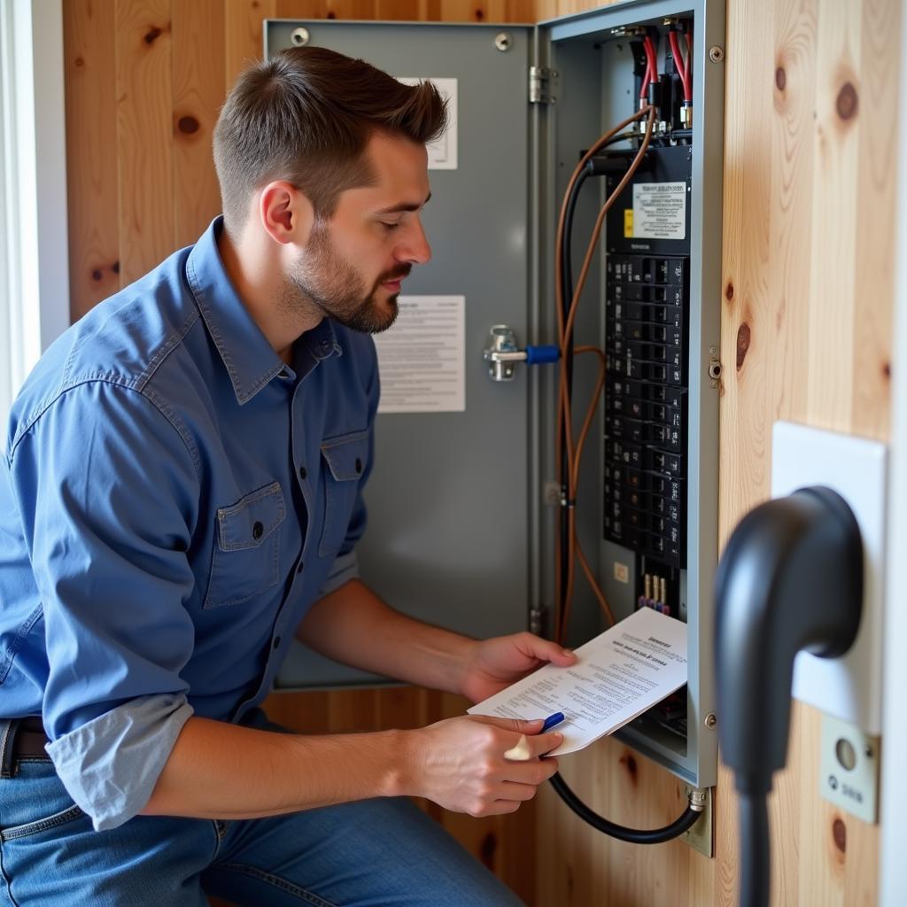 Electrician Inspecting Electrical Panel for EV Charger Installation