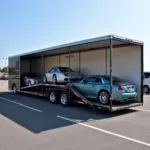 Enclosed car transport trailer securing luxury vehicles