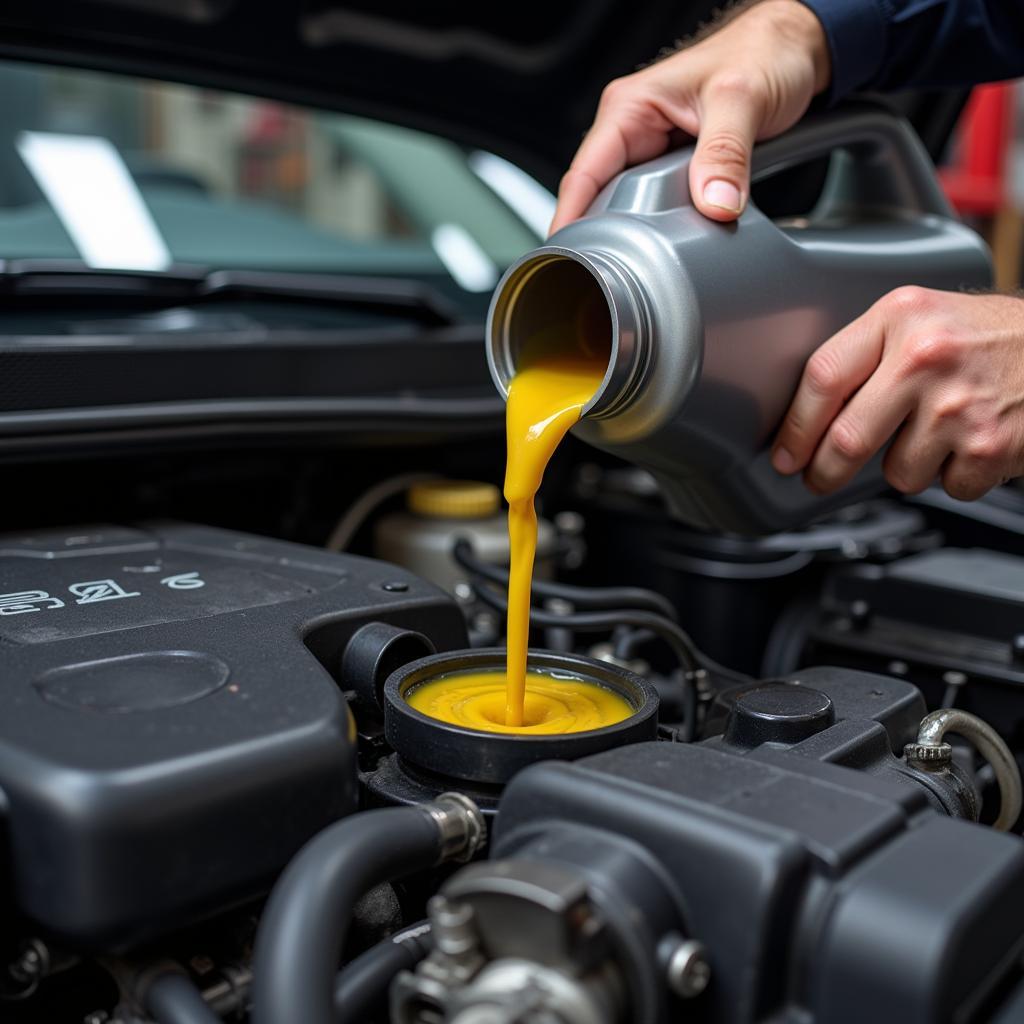 Mechanic changing engine oil