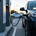 EV car charging at a charging station