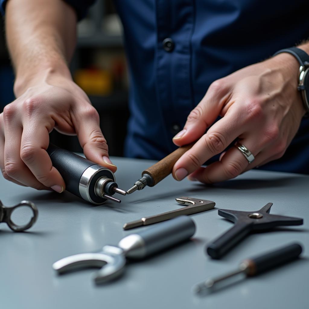 Mechanic with specialized tools for electric vehicles