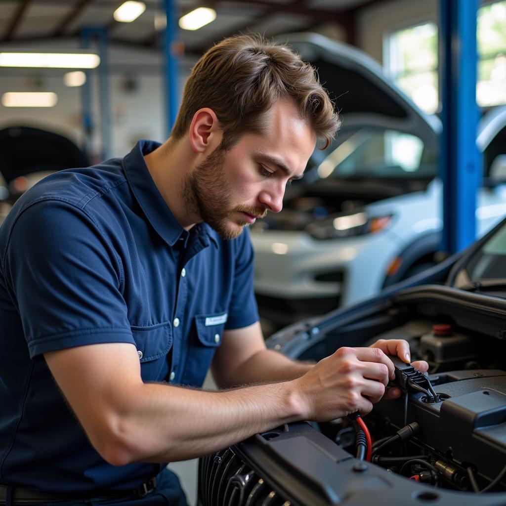 Mechanic working on an electric car