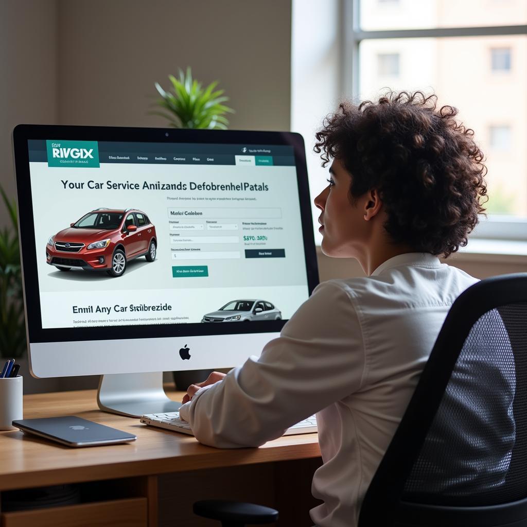 Person carefully reading car service information online