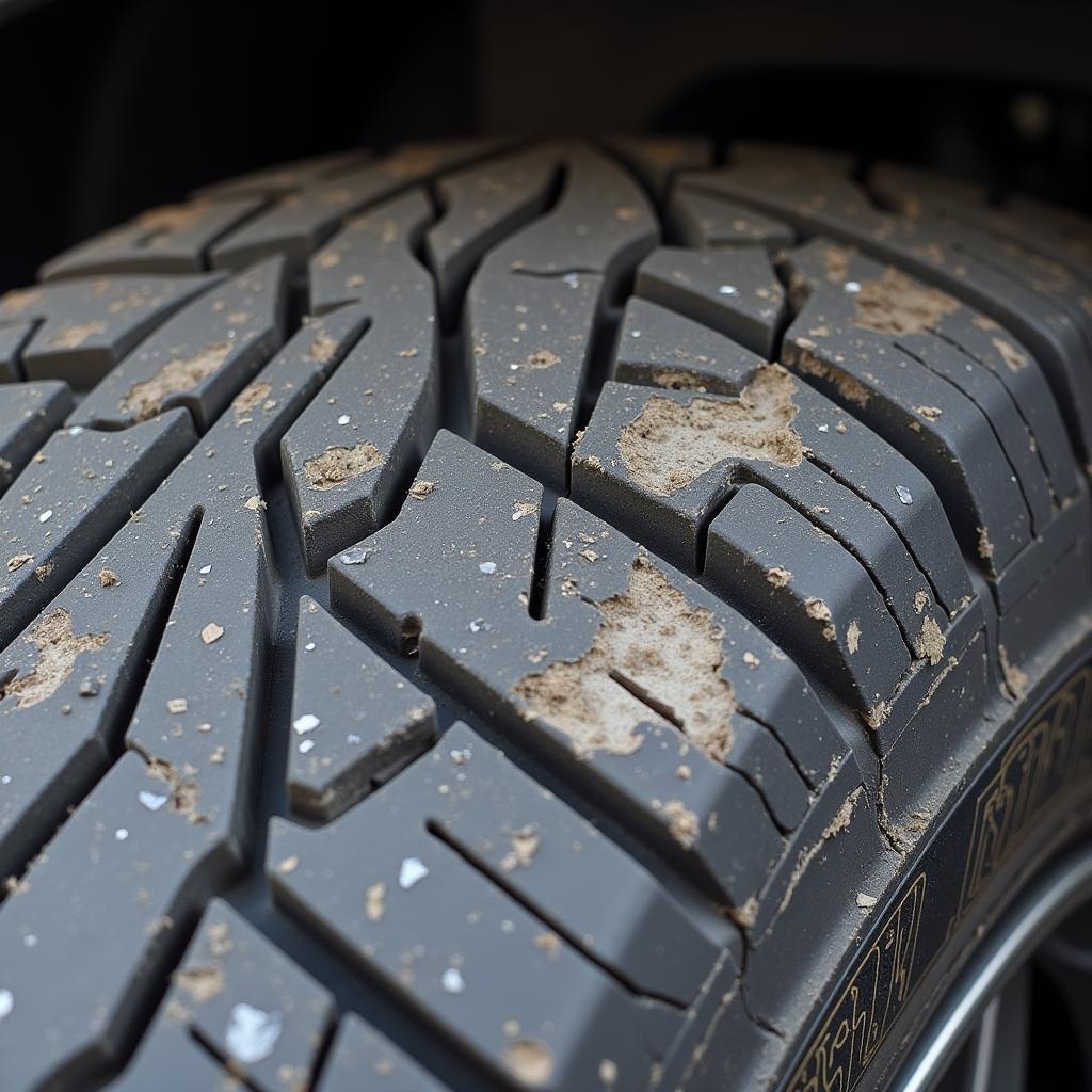 Close-up of a car tire with excessive wear