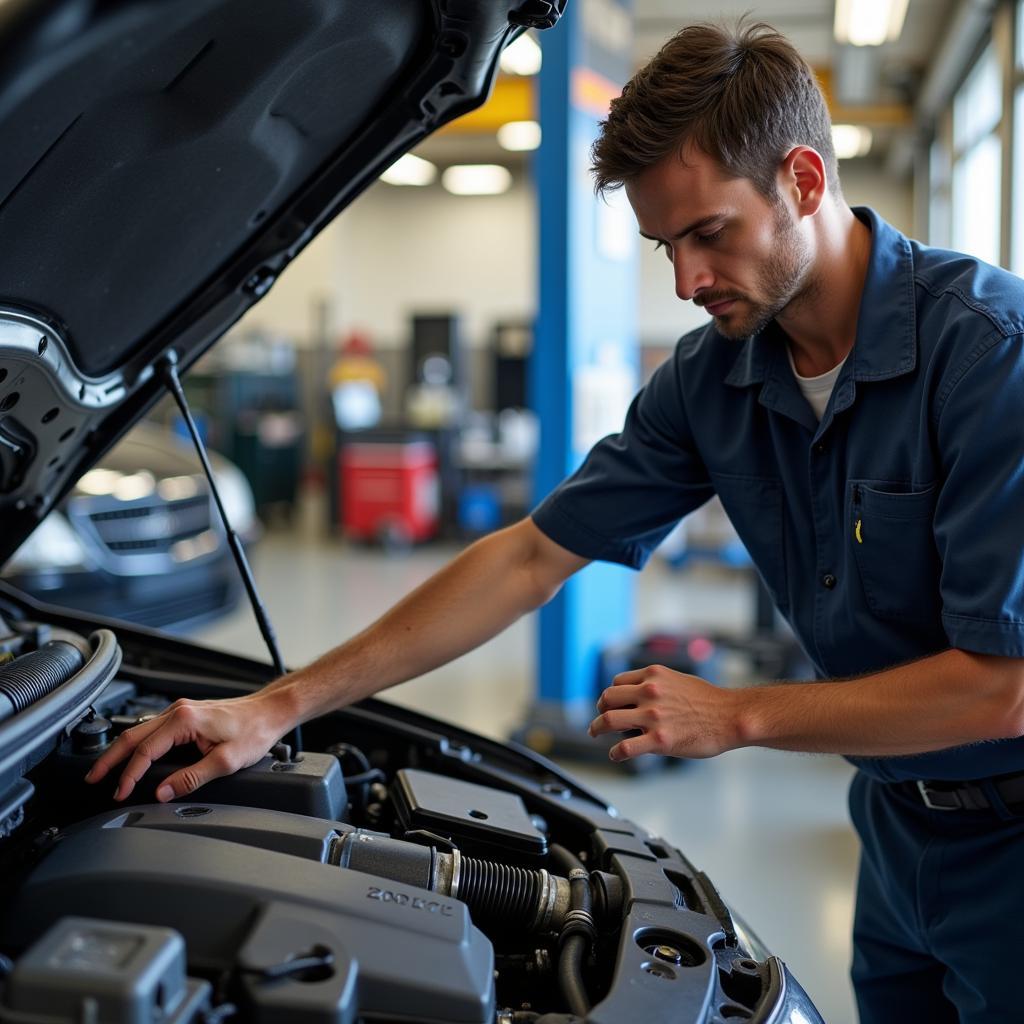 Mechanic inspecting a car