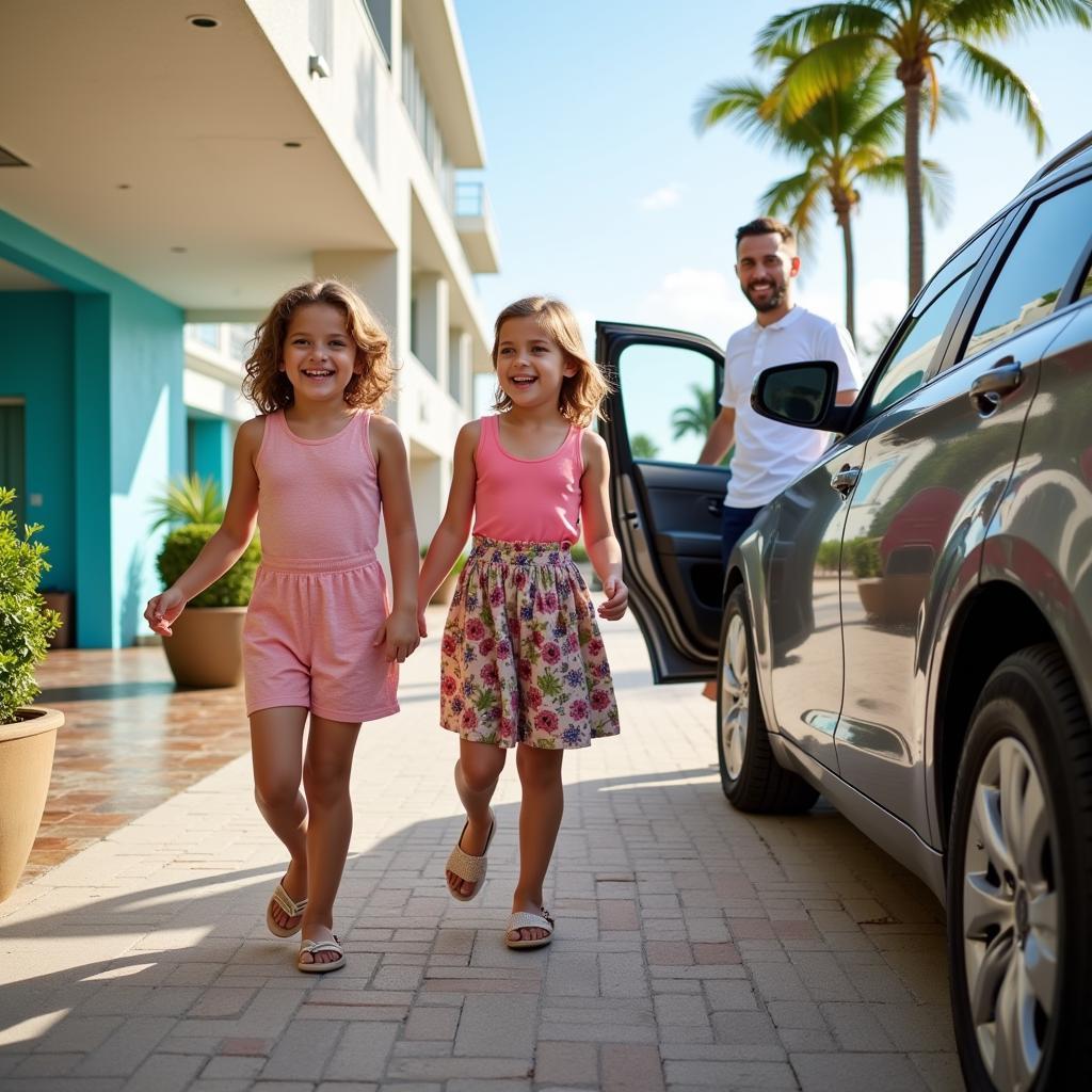 Family enjoying their vacation in Pompano Beach after using a car service from Miami Port