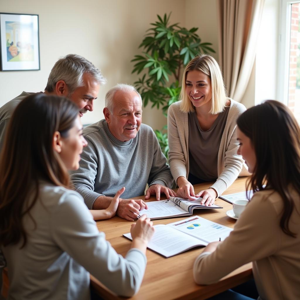 Family discussing care options with a social worker