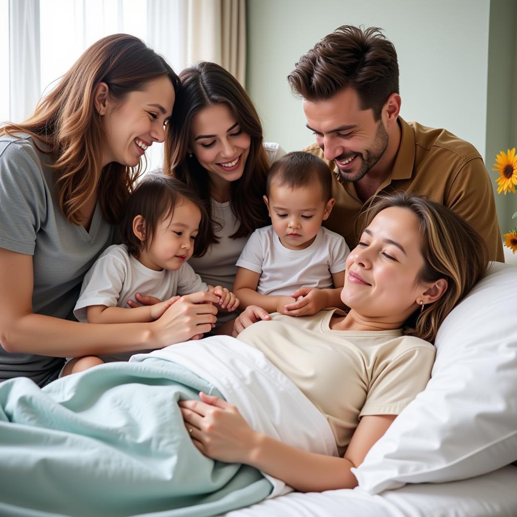 Family surrounding a loved one receiving hospice care