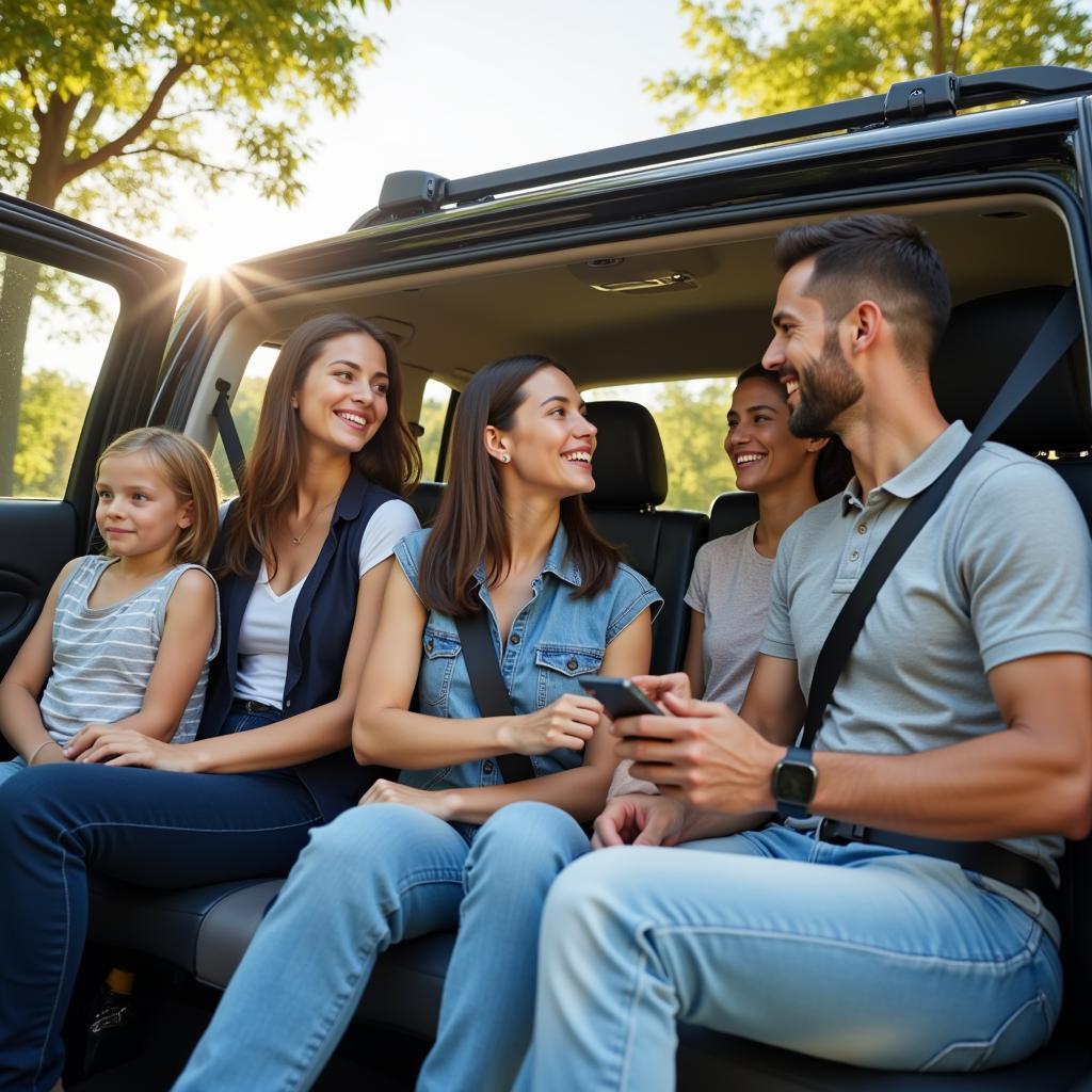 Family Traveling in a Chauffeured Minivan