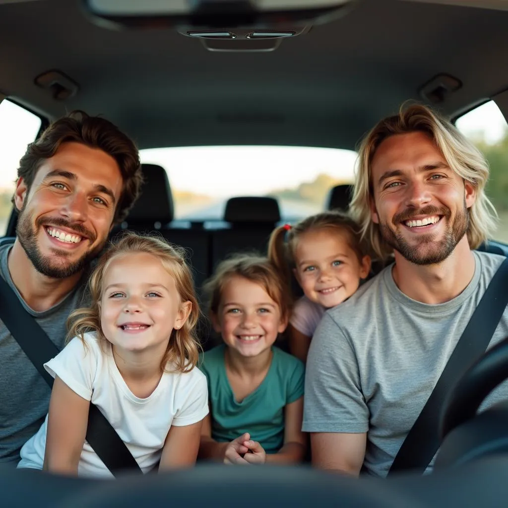 Family enjoying their ride in a car service