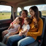 Family Traveling in Taxi