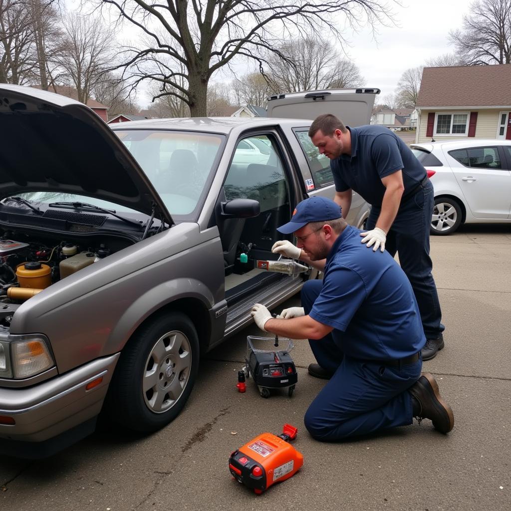 Mobile mechanic working on a car in Fargo