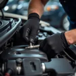 Mechanic Inspecting a Car