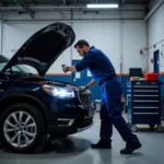 Mechanic inspecting a car engine