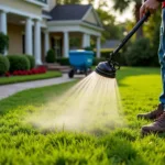 Applying fertilizer to a Florida lawn