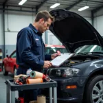 Car Mechanic Checking Fluids and Filters