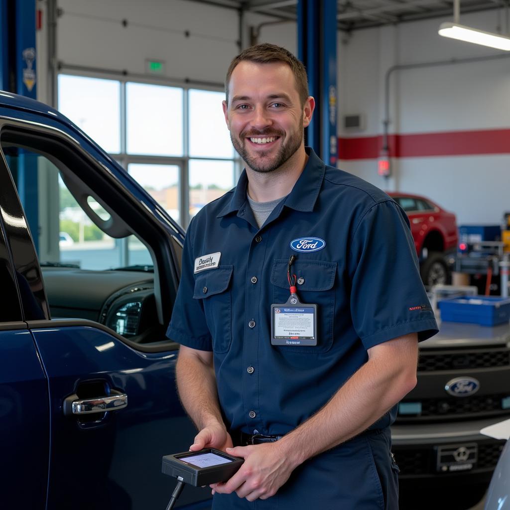 Ford technician working on a car