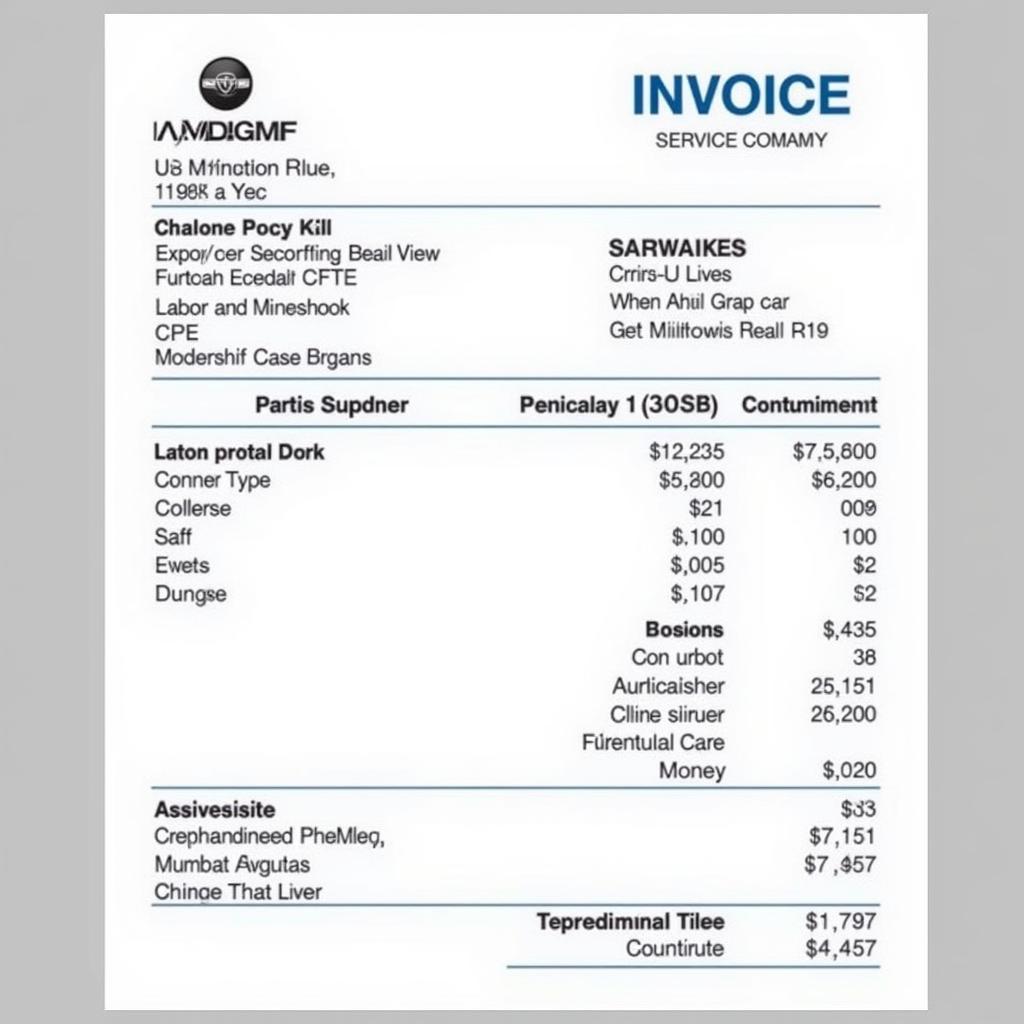 Transparent Service Invoice for Foreign Car Repair New Kensington