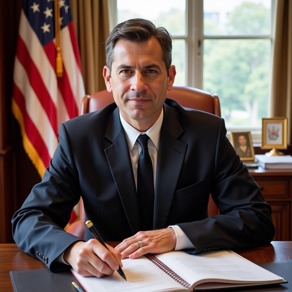 A Foreign Service officer working diligently at their desk.