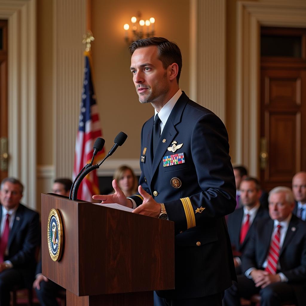 Foreign Service Officer delivering a speech