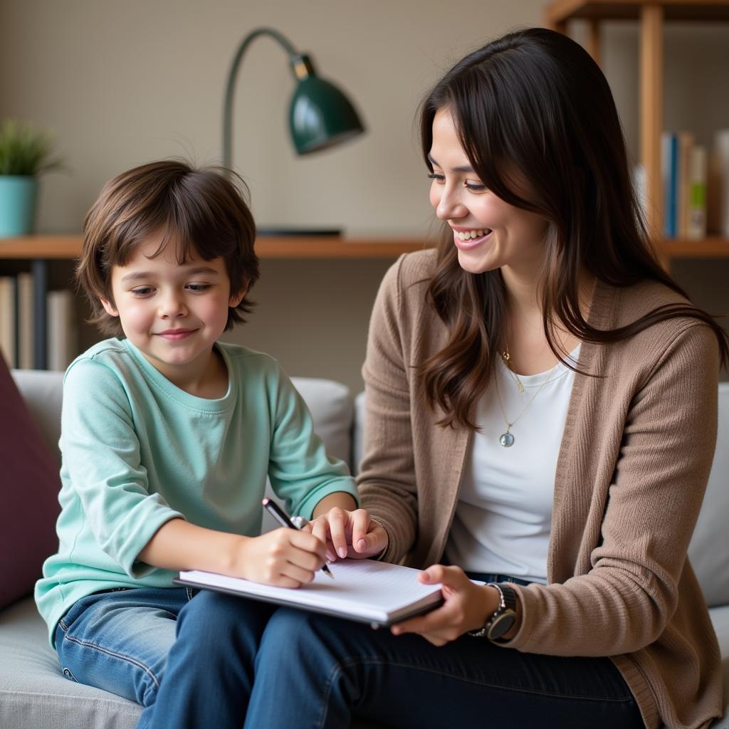 Social worker meeting with a child in foster care