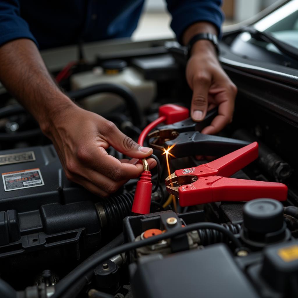 Mechanic providing free jump start service