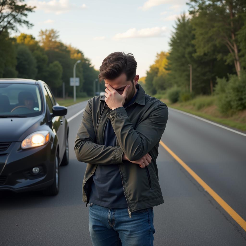 Frustrated Driver with Broken Down Car Roadside