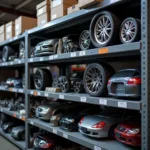 Genuine car parts on a shelf