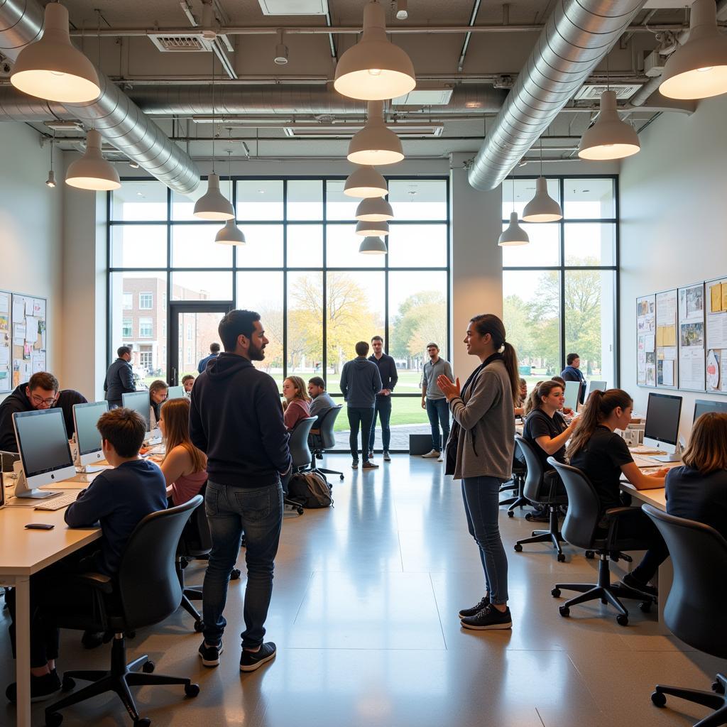 Students at the graduate business school career center