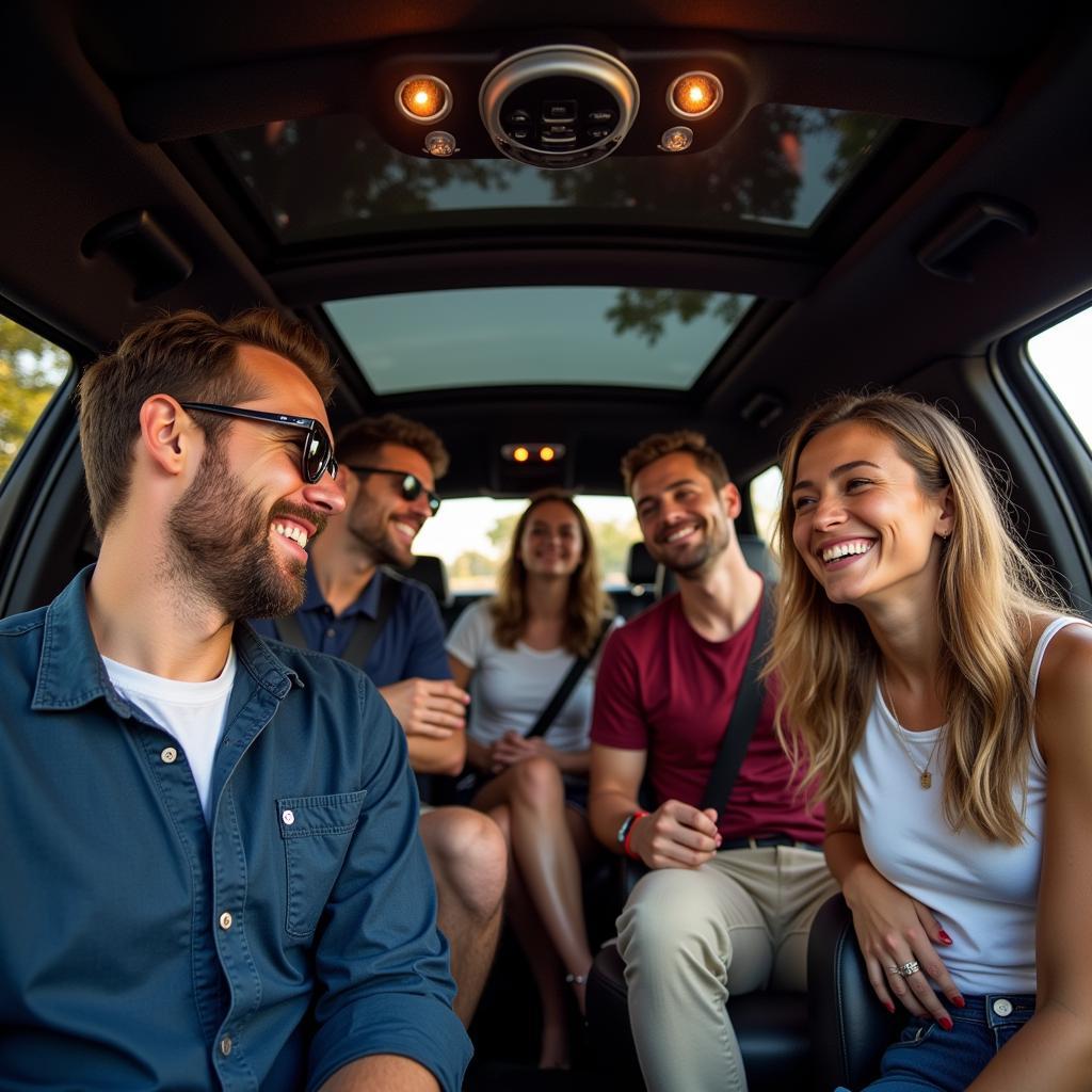 Group of Friends in a Black Car in Austin