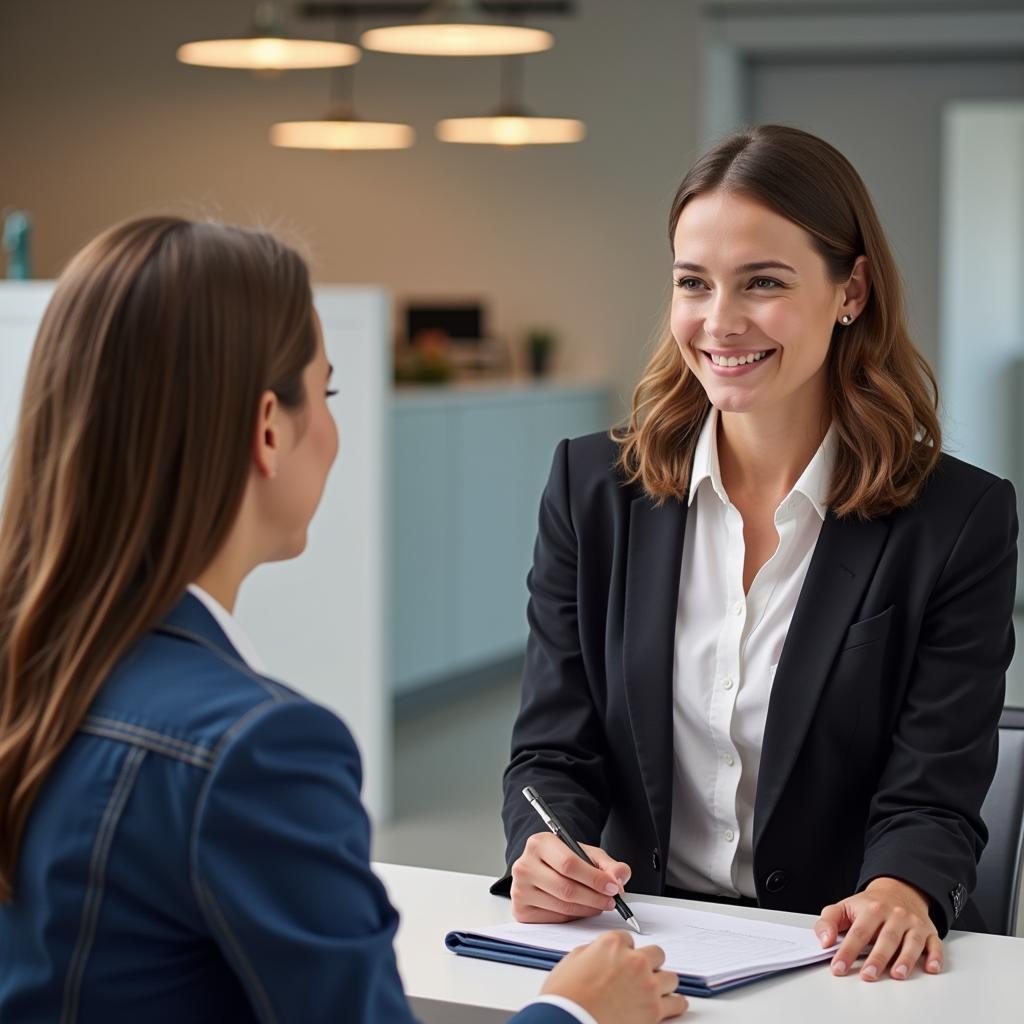 Customer discussing car service needs with an advisor in Gümüs