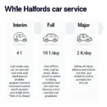 Halfords Car Service Levels Chart