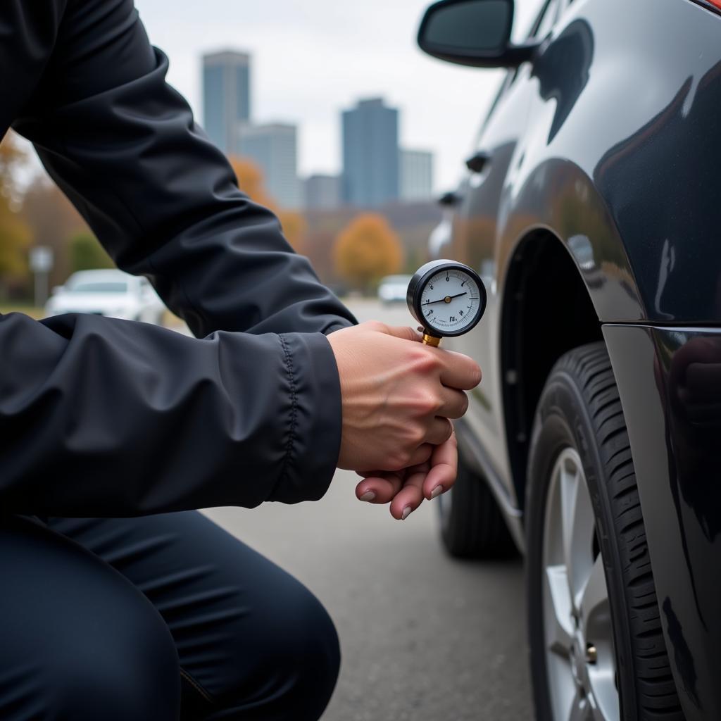 Halifax Driver Checking Tire Pressure