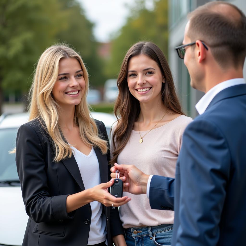 Happy Couple Receiving New Car Keys