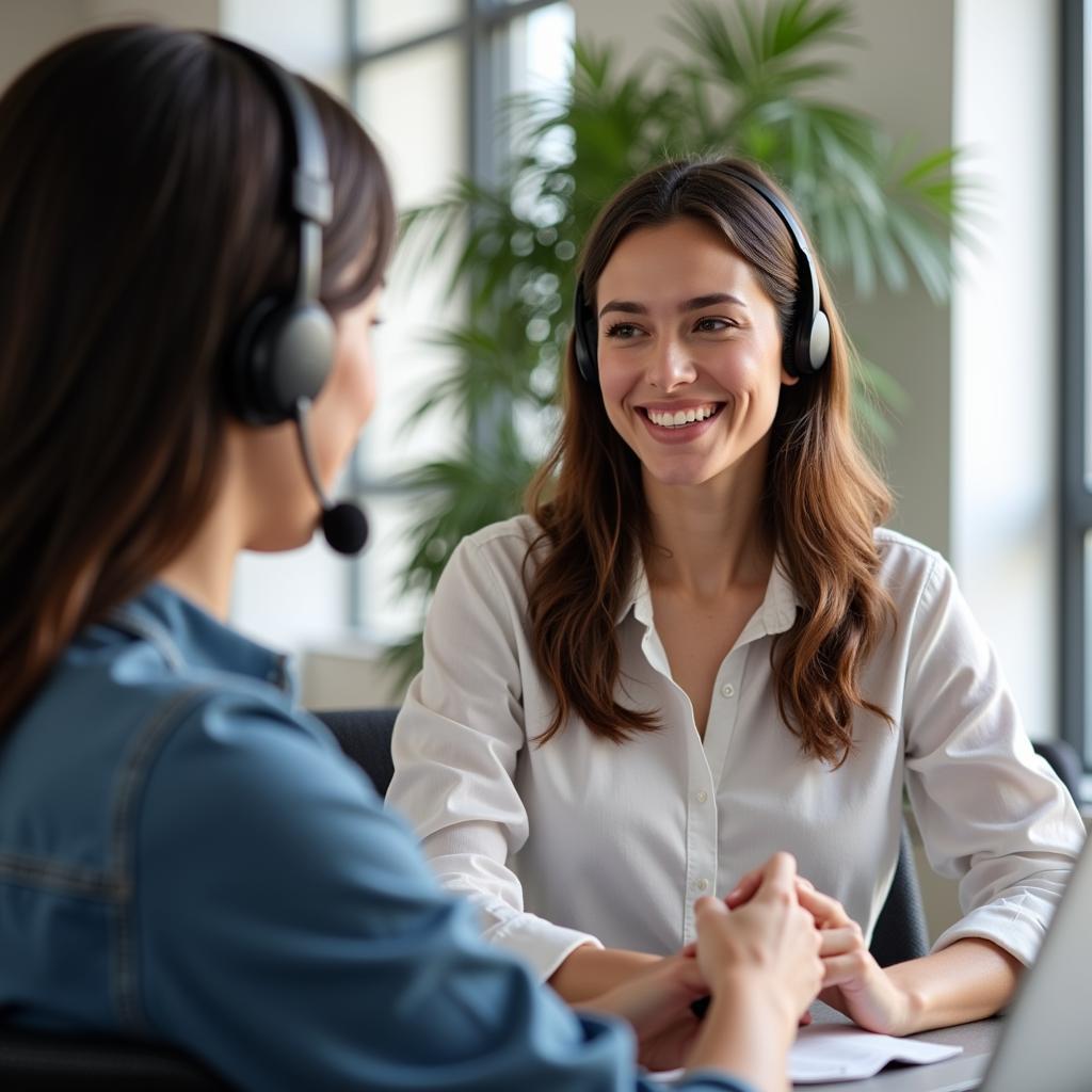 Image of a happy customer interacting with a service representative