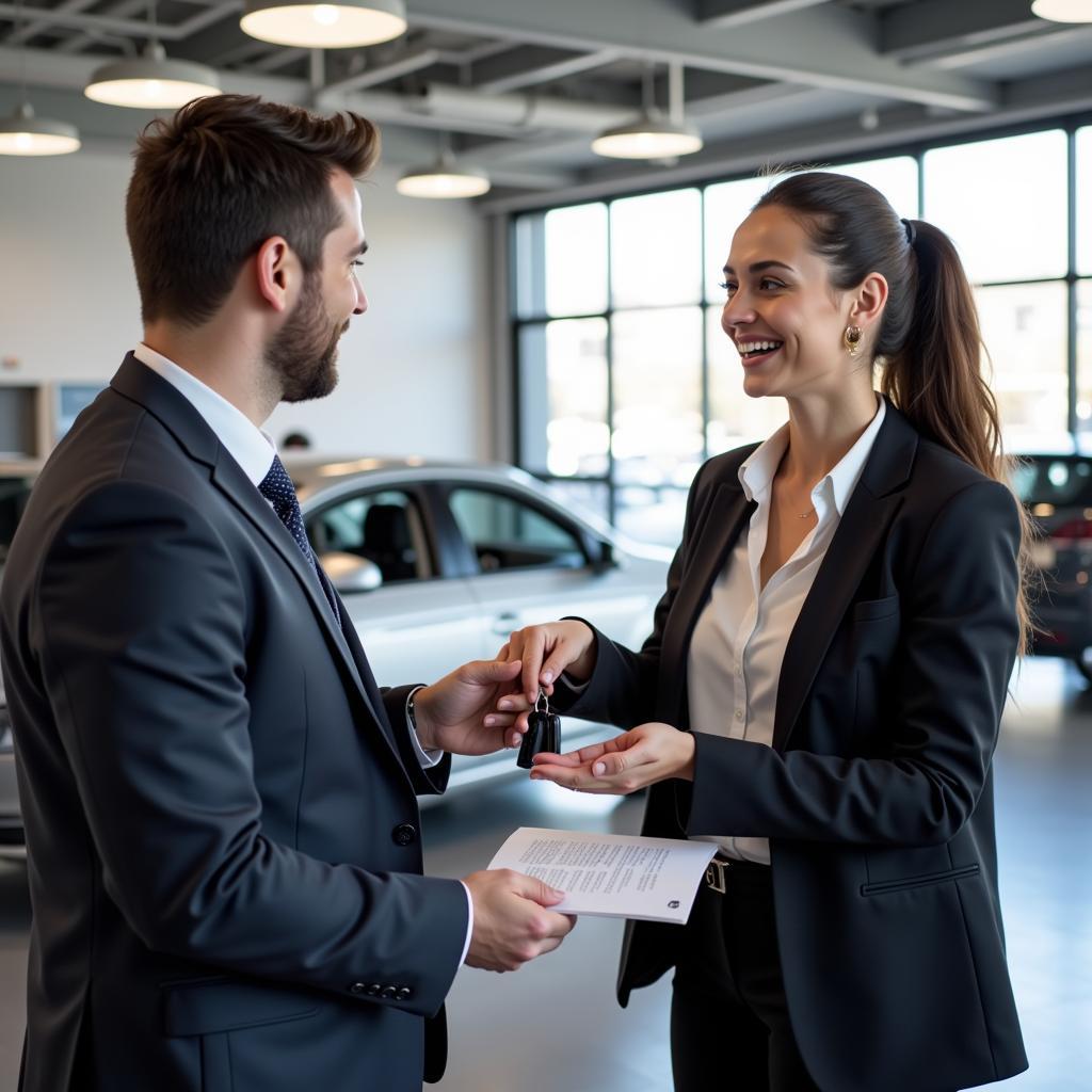 Customer receiving car keys