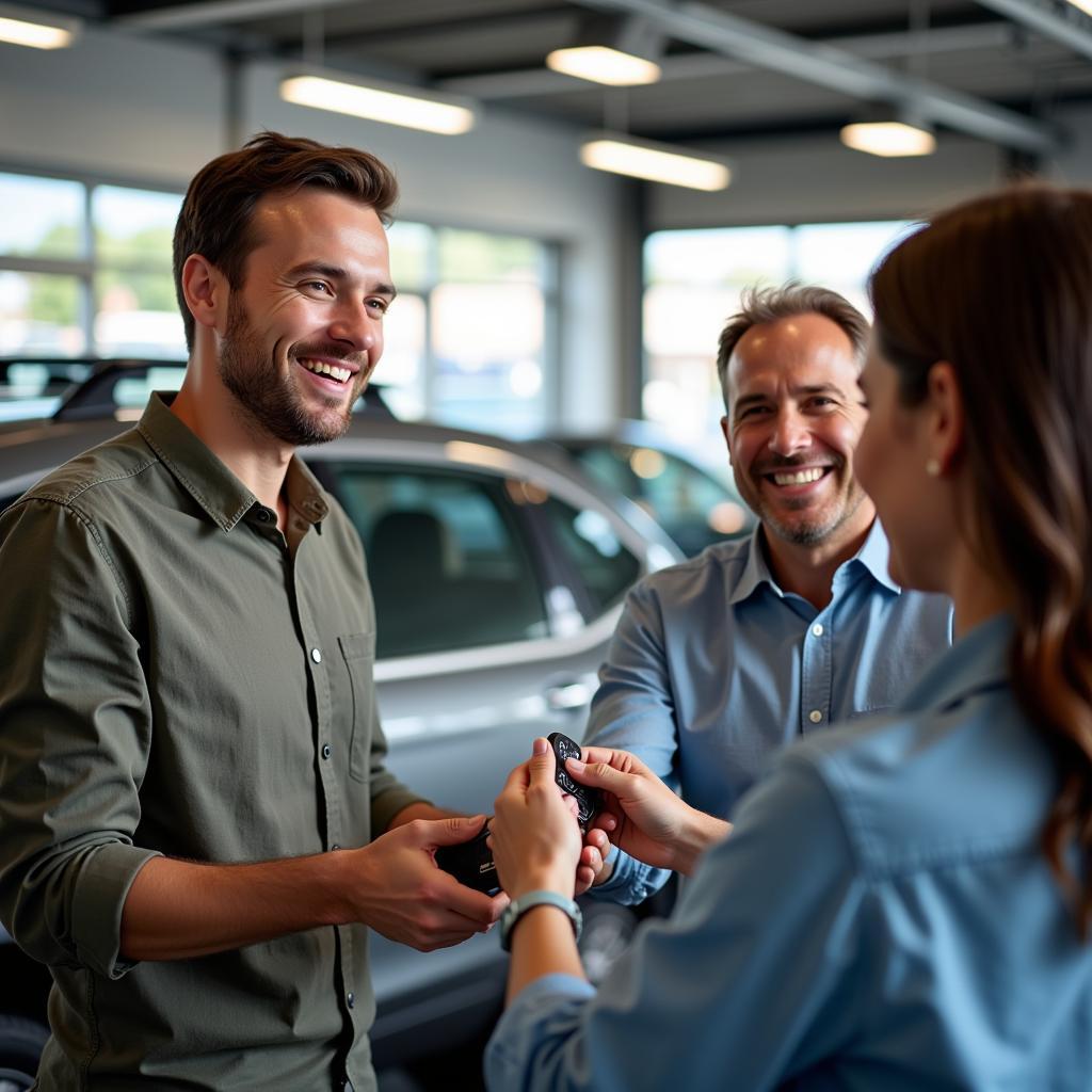 Happy customer receiving their car keys