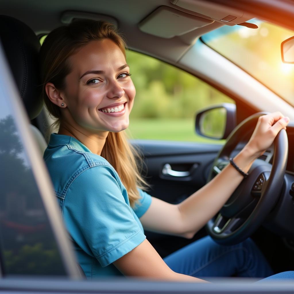 A happy driver enjoying their cool car in Greenville