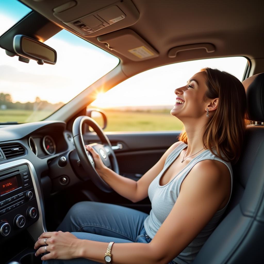 Happy Driver in Car With Working AC