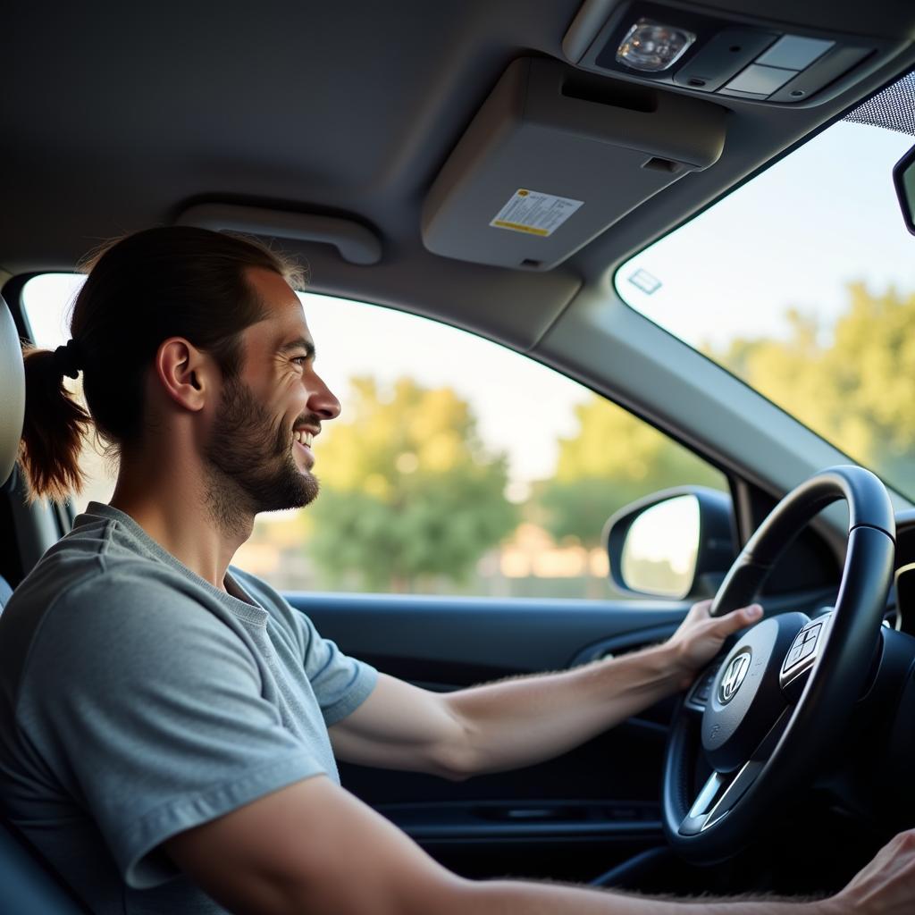 Happy Driver in Car With Working Aircon